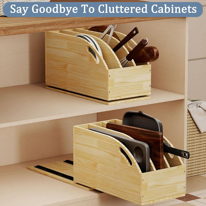 Pull Out Cookie Sheet Organizer for Cabinet, 10.5"W X 21"D X 10.6"H | Wooden, Cutting Board Organizer Rack, Vertical Tray Dividers, For Storage Pans, Baking Tray