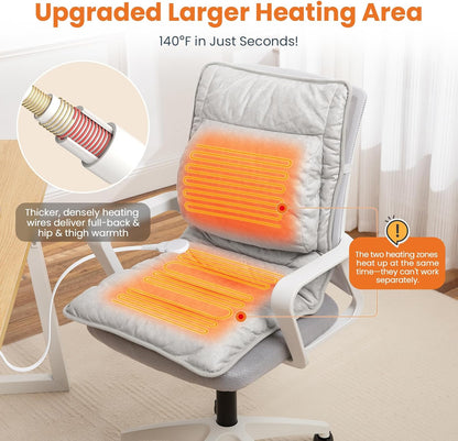Heated Seat Cushion for Office Chair with Lumbar Support, Extra Large Heated Chair Pad for Pain Relief, Auto Shut Off, 3 Heating Levels, Chair Warmer for Full Back, Waist, Hip, Thigh, Home Use, Grey