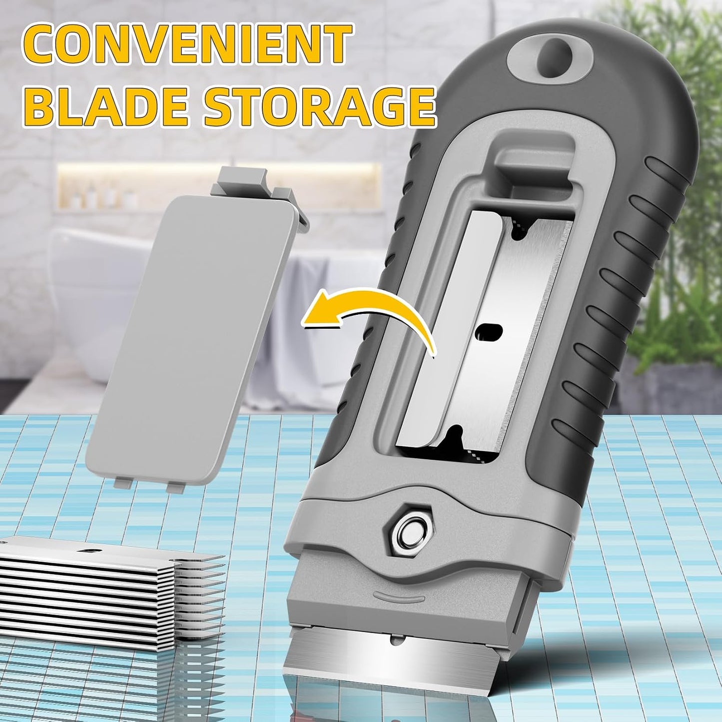 DIYSELF 1 Pack Razor Blade Scraper with 15 Extra Blades, Scraper Tool for Cleaning Window, Paint, Cooktop, Oven, Glass Stove Top Scraper, Razor Scraper with Buit-In Blade Storage | Razor Scraper for Cleaning Window, Paint, Cooktop, Oven, Glass Stove Top