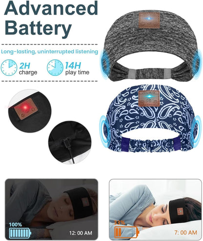2-Pack Sleeping Headphones, Headband Headphones with Thin Speakers | Wireless Bluetooth Headband for Running Sports Workouts Yoga Travel Meditation Gift for Men Women - Black&Grey