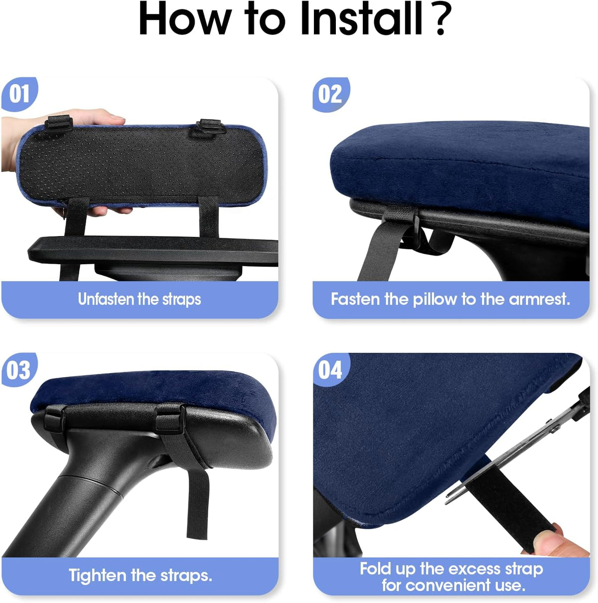 ZNCMRR 2 Pack Office Chair Armrest Pads Covers with Memory Foam(Black)