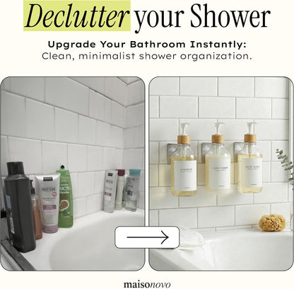 MaisoNovo Shampoo and Conditioner Dispenser|Refillable Black Set of 3 | 500 ml Shower Gel Dispenser Set of 3. Refillable Shampoo and Conditioner Bottles. Drill Free Secure Design. Black