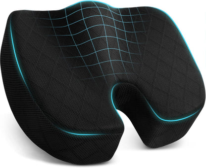 TushGuard Office/ Car Seat Cushion, Non-Slip Sciatica & Back Coccyx Tailbone Pain Relief Chair Pad, Memory Foam Butt Pillow for Computer Desk, Wheelchair, Driving (Black)
