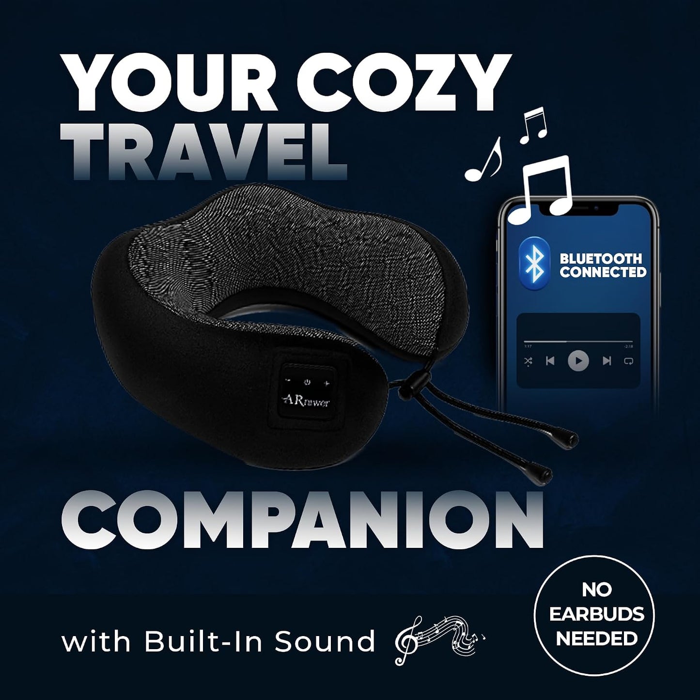 Bluetooth Music Semicircular Neck Pillow Wireless Bluetooth Speaker Suitable Airplane,Bus,Train,Car,Office,and Outdoor Camping for Sleeping, Resting The Best Travel Essentials. (Black)