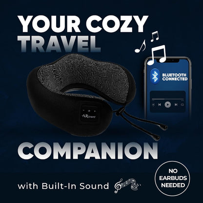Bluetooth Music Semicircular Neck Pillow Wireless Bluetooth Speaker Suitable Airplane,Bus,Train,Car,Office,and Outdoor Camping for Sleeping, Resting The Best Travel Essentials. (Black)