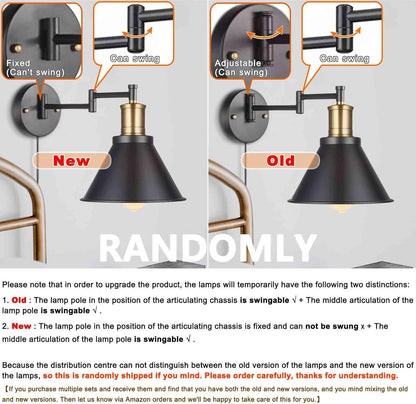 Swing Arm Wall Lamp Plug-in Cord Industrial Wall Sconce, Bronze and Black Finish,with On/Off Switch, E26 Base,1-Light Bedroom Wall Lights Fixtures,Bedside Reading Lamp