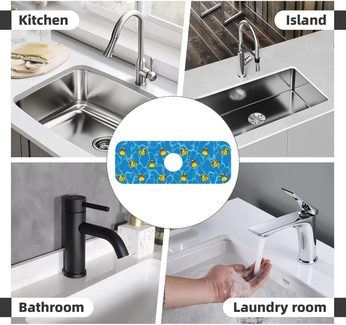 Aquamarine Blue Mexican Tiles Faucet Splash Guard Mat for Kitchen Sink 15x5.5" - Colors B