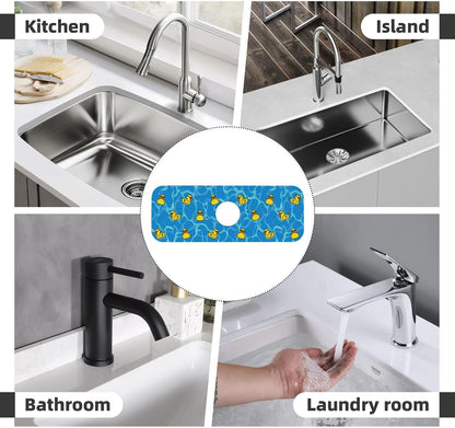 Aquamarine Blue Mexican Tiles Faucet Splash Guard Mat for Kitchen Sink 15x5.5" - Colors B