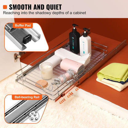 VEVOR 18.5"Wx21"Dx3.5"H Pull Out Cabinet Organizer, Heavy Duty Slide Out Pantry Shelves, Chrome-Plated Steel Roll Out Drawer, Drawer Storage for Home Under Sink, 20"Wx22"Dx7"H Install Size for Cabinet
