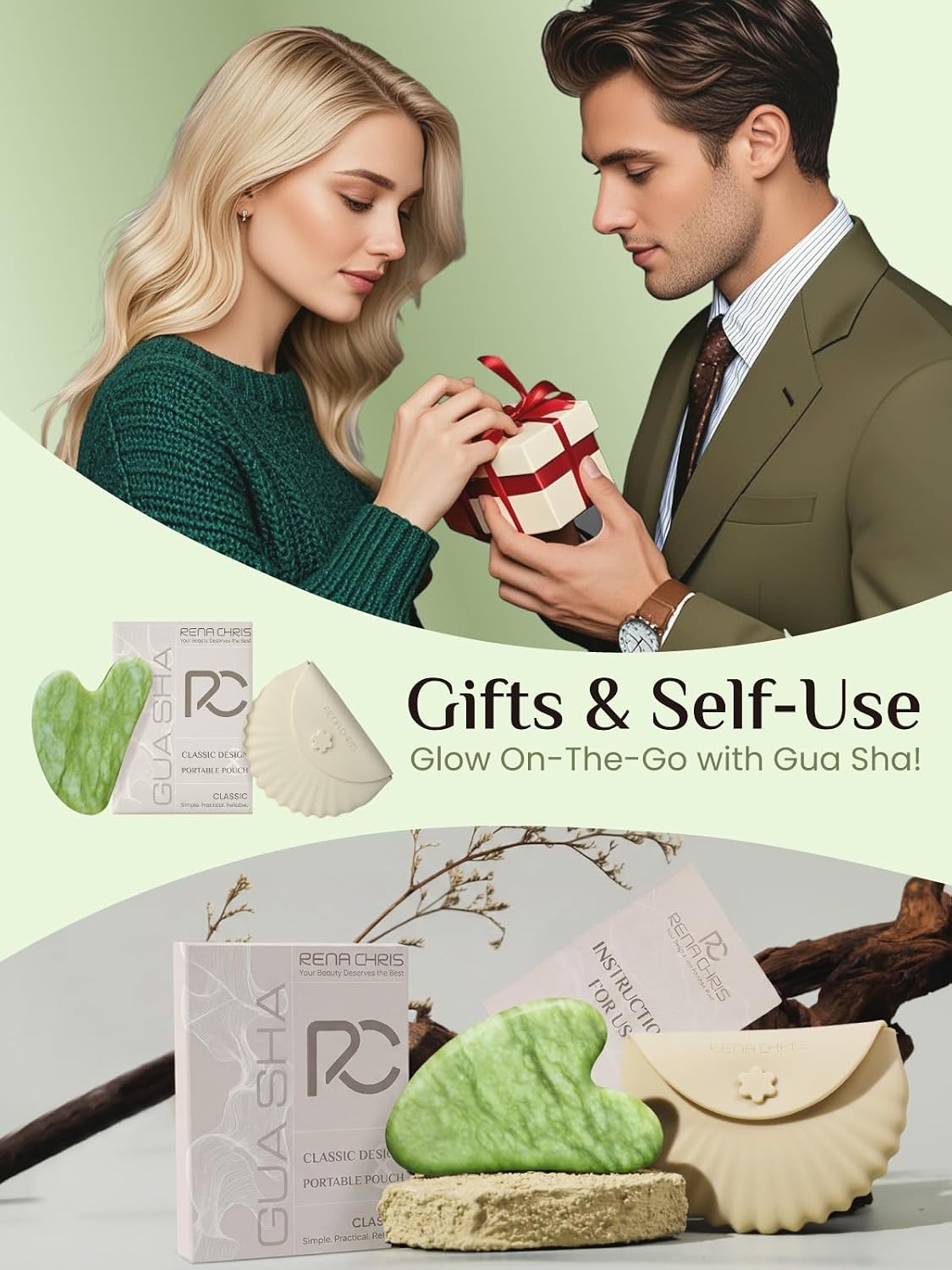 Rena Chris Gua Sha Facial Tools, Stainless Steel Guasha Tool for Acupuncture, Manual Massage Tool for Jawline Sculpting and Puffiness Reducing, Gua Sha Facial Massage Tool, Skin-Care Gift (Silver) | Face Massage Tool for Jawline Sculpting, Puffiness