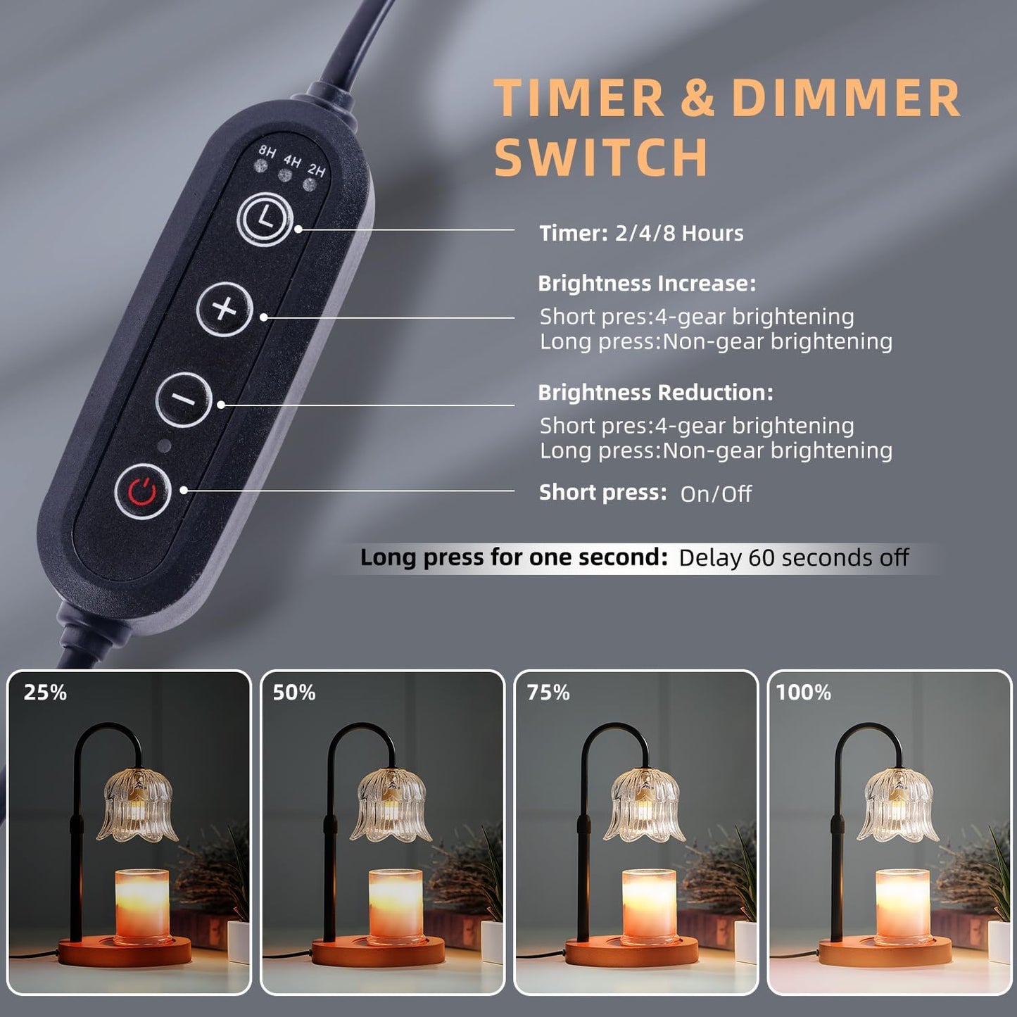 CRMILL Candle Warmer Lamp with Timer: Adjustable Dimmable Height Adjustable Warming - Flower Shape Wax Lamp Jar Candles No Flame Modern Home Decor Table Lights - Home Living Bedroom