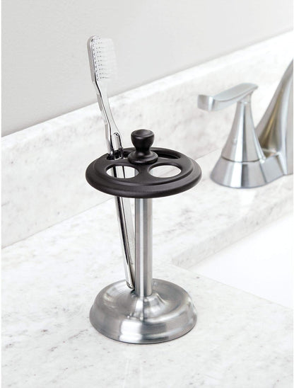 iDesign Steel Divided Toothbrush Holder Stand, 3.25" x 3.25" x 5.75" | Four Divided Compartments, Brushed Nickel & Polished Chrome