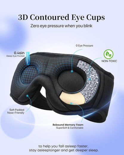 Sleep Mask Bluetooth Sleeping Headphones, 3D Contoured Gentle Pressure Sleep Mask Headphones Wireless with Ultra-Thin HD Stereo Speakers,Perfect for Side Sleepers,Naps,Yoga, Air Travel,Cool Gadgets