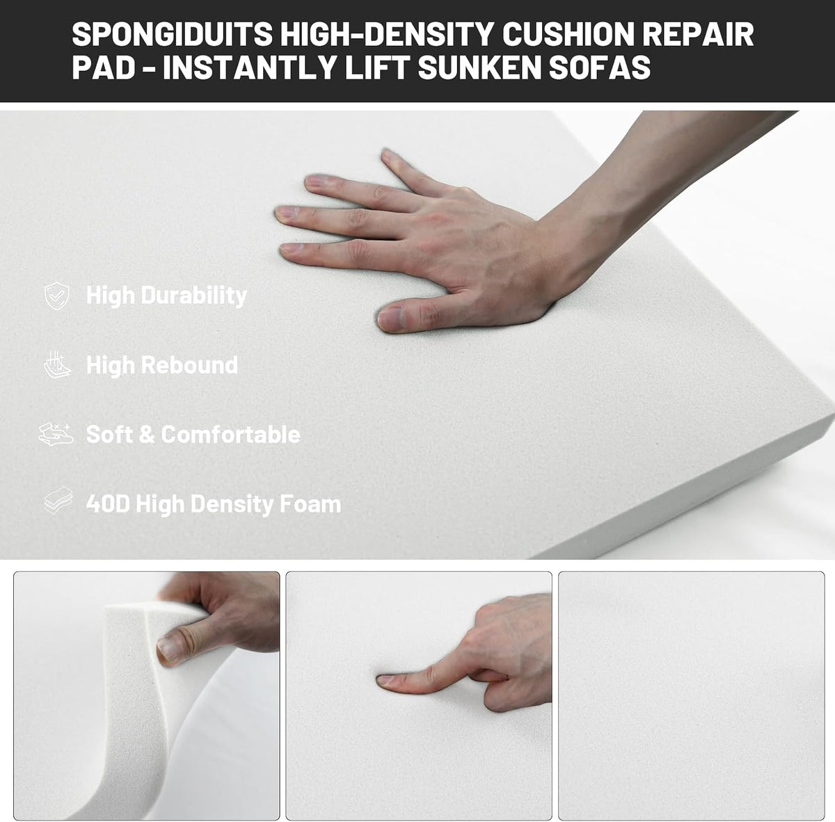 Couch Cushion Support for Sagging Seat, 20"x20"x2" 40D High Density Curved Foam Sofa Cushion Support, Under-Cushion Sag Repair,Grey Set of 3