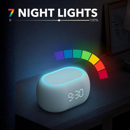 ANJANK White Noise Sound Machine Alarm Clock with Hi-Fi Bluetooth Speaker, 21 Soothing Sounds/7 Night Lights, 0-100% Dimmer/Sleep Timer/Volume Control, Soother for Adults Kids Sleeping, Bedroom, White