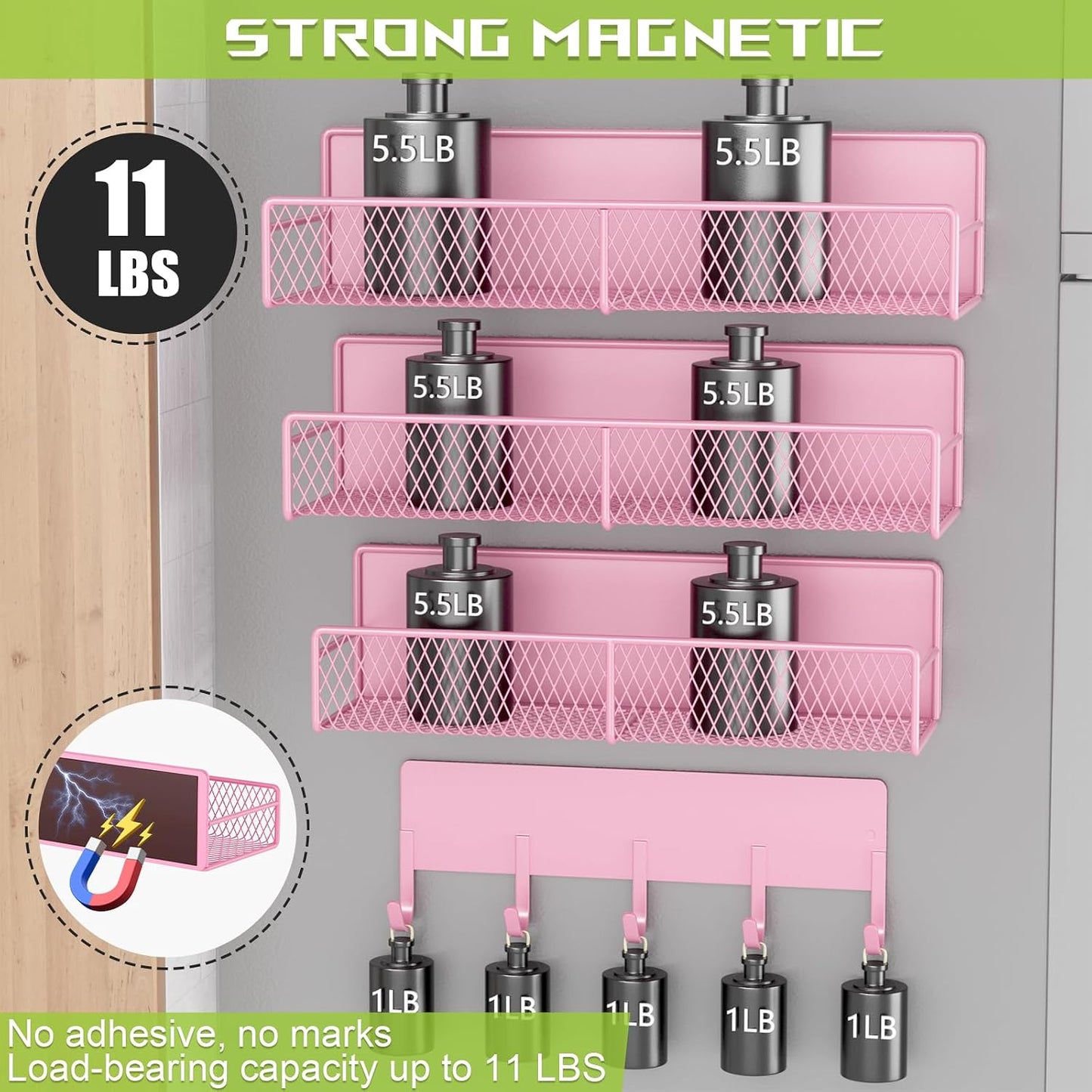 4 Pack Magnetic Shelves for Washing Machine, Heavy-Duty Magnetic Laundry Organizer with Hooks, Washing Machine Shelf for Refrigerator, Metal Storage Baskets, Closet & Laundry Room Organization(Black)