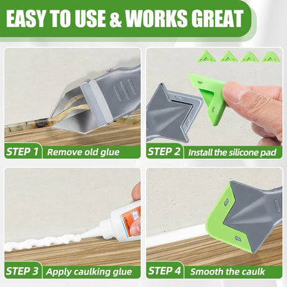 5 In 1 Caulking Tool Kit, Silicone Caulking Tool with Stainless Steel Head & Caulk Scraper, Sealant Finishing Tool with Multiple Angles, Caulk Remover Tool for Kitchen, Bathroom & Window Caulking