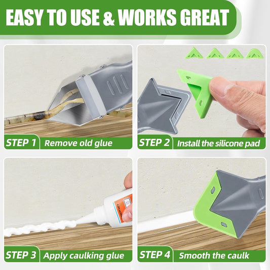 5 In 1 Caulking Tool Kit, Silicone Caulking Tool with Stainless Steel Head & Caulk Scraper, Sealant Finishing Tool with Multiple Angles, Caulk Remover Tool for Kitchen, Bathroom & Window Caulking