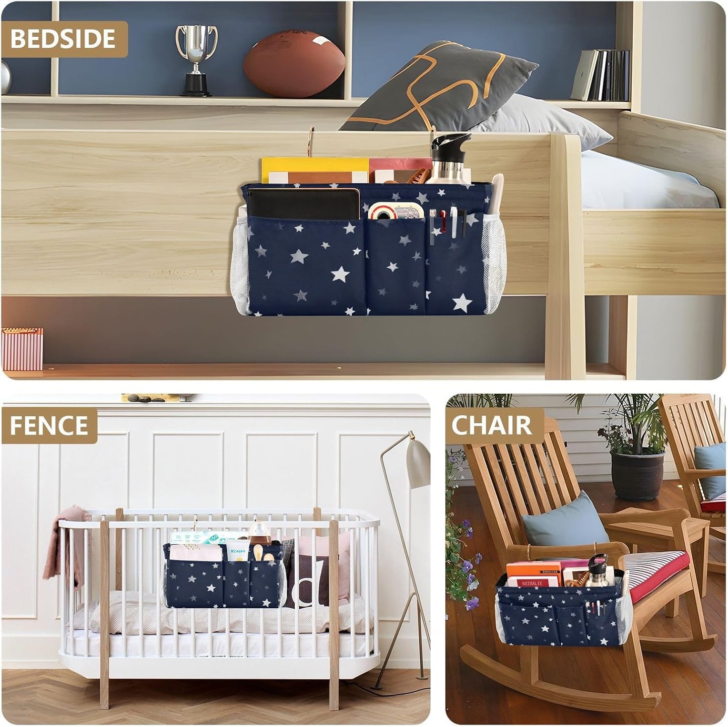 Bedside Caddy Hanging Bunk Bed Caddy Bed Organizer Hanging Pocket with 2 Hooks Bedside Storage Organizer Pocket Bag Holder Checkered Light Green - Colors B