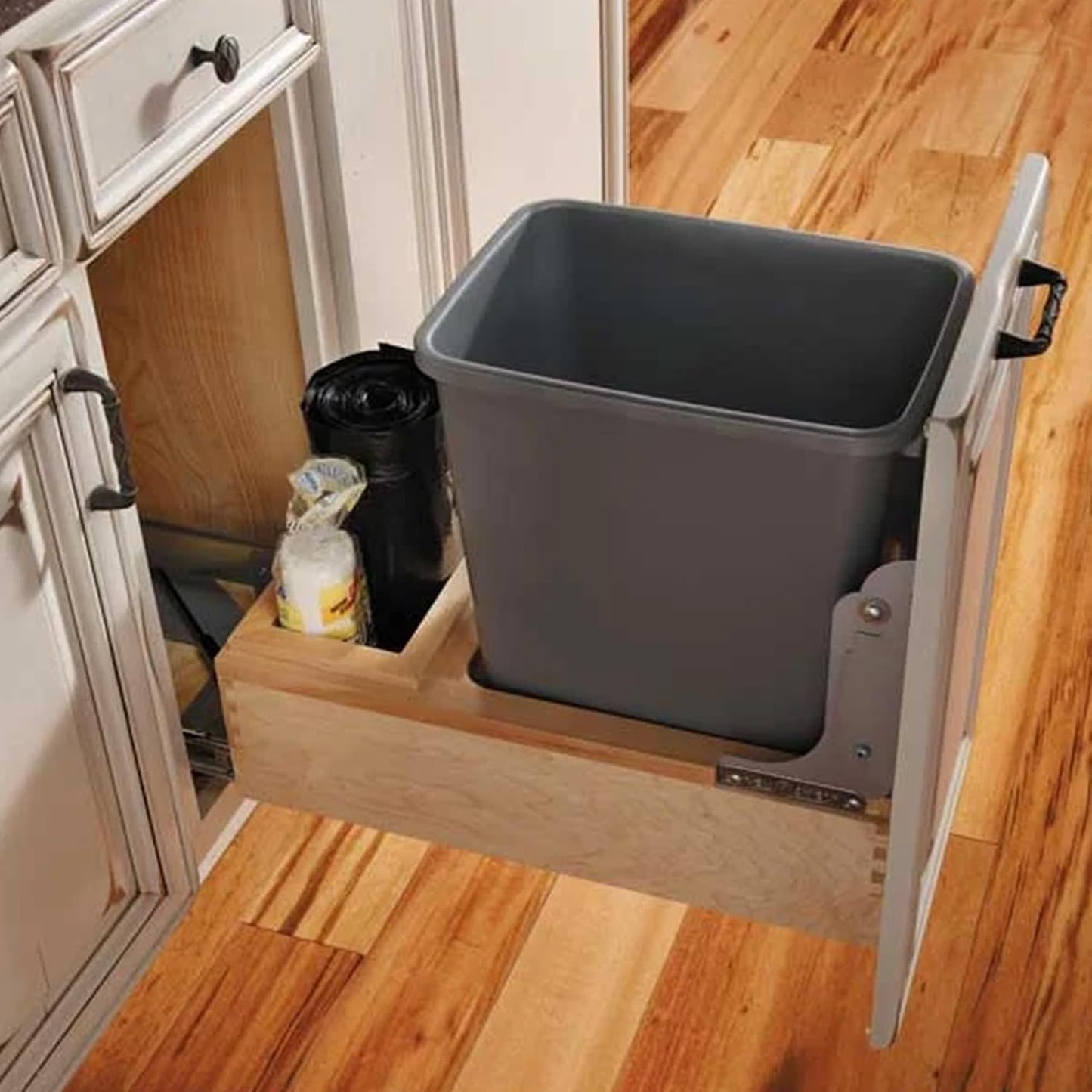 Rev-A-Shelf Double Pullout Trash Can w/Soft-Close Slides, 14.5" Min Opening | Large Capacity Garbage/ Recycling Waste Bins for Under Kitchen Cabinets, Heavy Gauge Wire Construction, 4WC-18DM2