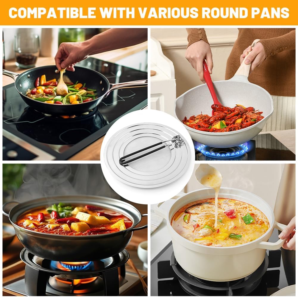 Stainless Steel Splatter Screen for Frying Pan, Grease Splatter Guard with Foldable Heat-Resistant Silicone Handle, Shields Stove Top from Bacon Fry Oil or Deep Fryer Splash(11.81inch)