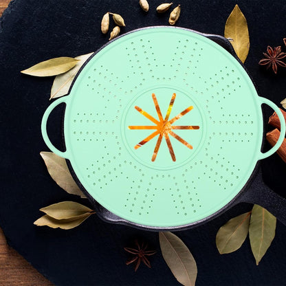Spill Stopper Lid Silicone Boil Splatter Screen Pot Cover with Double Handles Anti Overflow Mat Heat Resistant for Cooking and Steam, Green