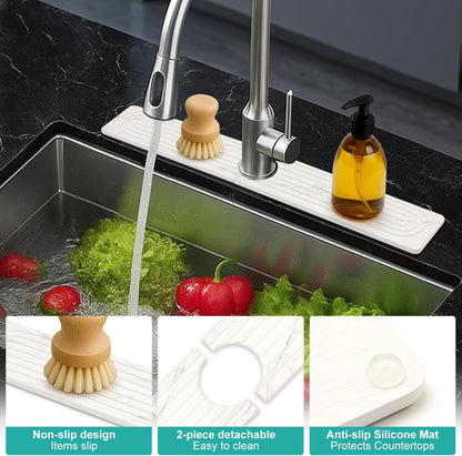 Fast Dry Stone Faucet Mat for Bathroom Sink Kitchen Counter Marble Trays | Small Diatomite Sink Splash Guard White Absorbent Tray Counter Quick Drying Stone Kitchen Diatomaceous Earth Around Faucet