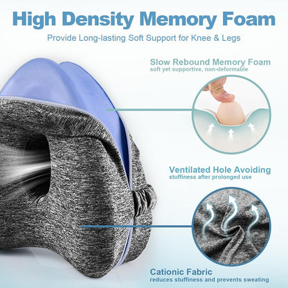 Knee Pillow for Side Sleepers, Leg Pillow for Sleeping, Knee Pillow with Strap, Alignment Pillow Between Legs, Suitable for Relieving Leg, Back & Knee Pain, Machine Washable (Blue)