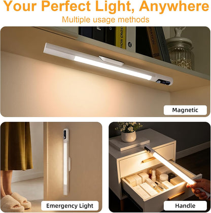 15.2" 2 Pack Motion Sensor Under Cabinet Lighting with Digital Display, 4 Brightness & 3 Color Temperatures, Rechargeable Led Under Cabinet Lights for Closet Cabinet Bedroom Hallway