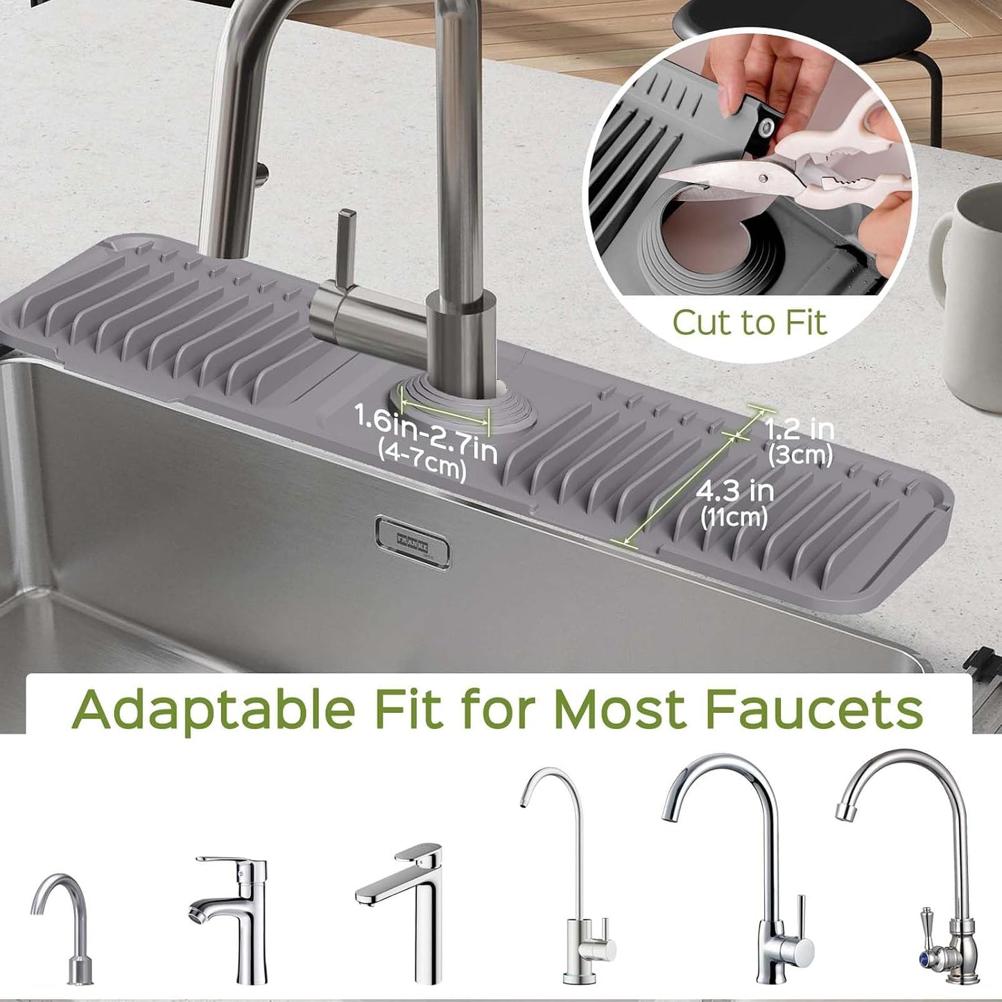 24 Inch Silicone Faucet Mat for Kitchen Sink Splash Guard – Upgraded Draining Mat with Water Tray Behind Faucet – Countertop Protectors to Catch Spills (Black, 24" x 5.5" )