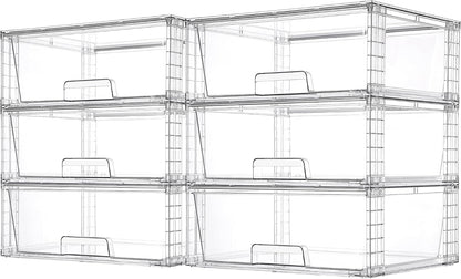Vtopmart 2 Pack Large Clear Stackable Storage Drawers for Closet, Pantry | Easily Assemble Bathroom Undersink Organizers,Plastic Storage Bins for Cabinet,Kitchen Pantry Organization