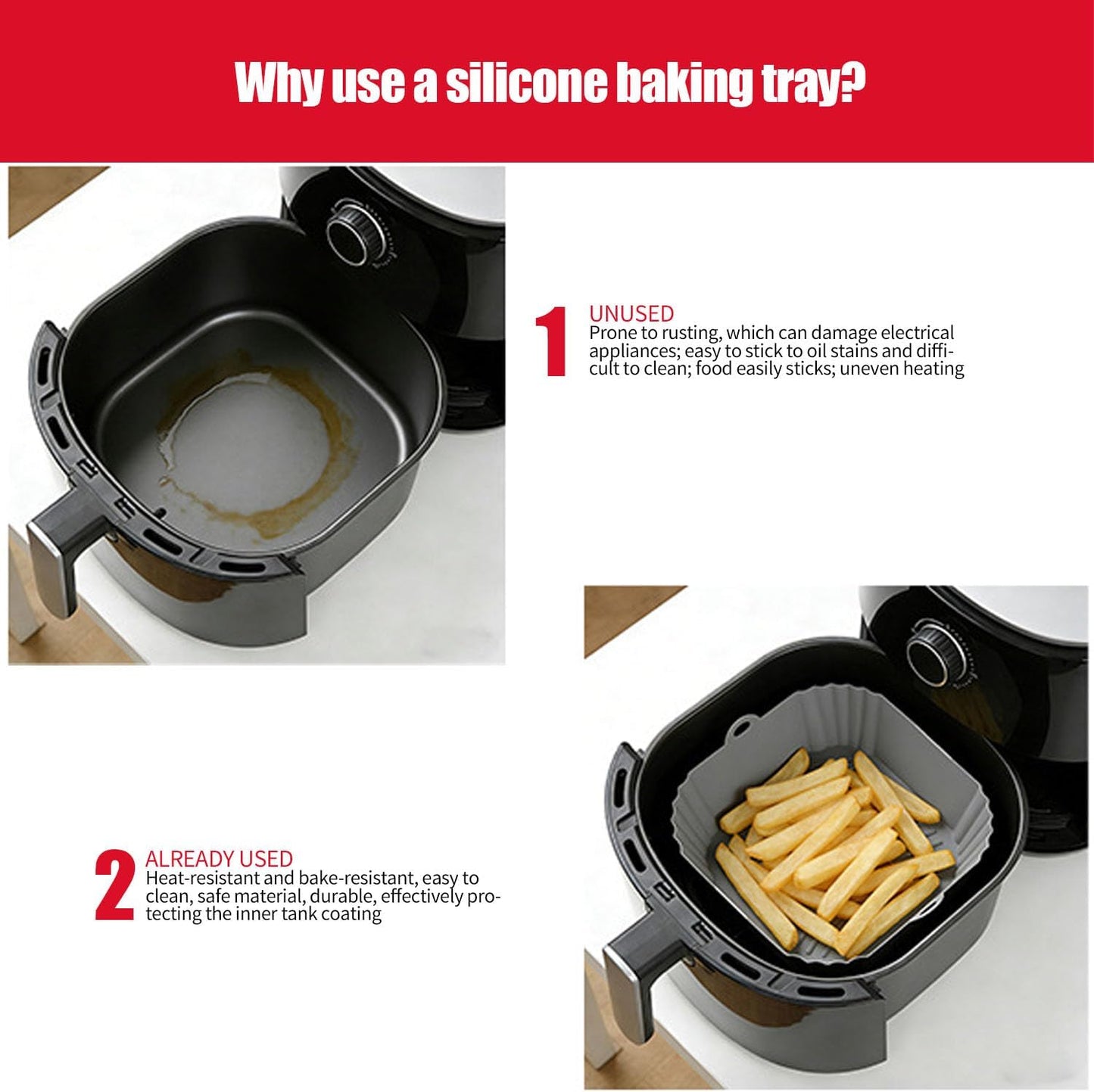 2 Pack Air Fryer Liners,8 Inch Silicone Airfryer Liners,Air Fryer Accessories,Reusable Baking Tray Oven Accessories,Replacement of Flammable Parchment Paper (Red Blue) (Black&Red&Blue)