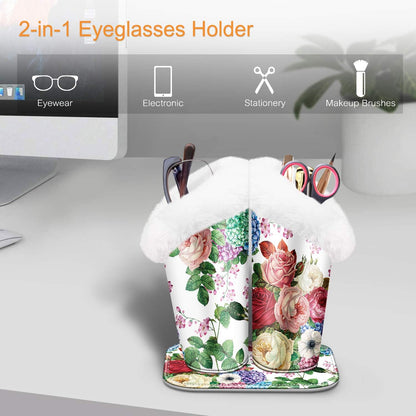 FINTIE Plush Lined Double Eyeglasses Holder with Magnetic Base for Desk | Soft Plush Lining, Glasses Stand Case For Nightstand / Bedside, Office Desktop Organizer, Small Item Storage