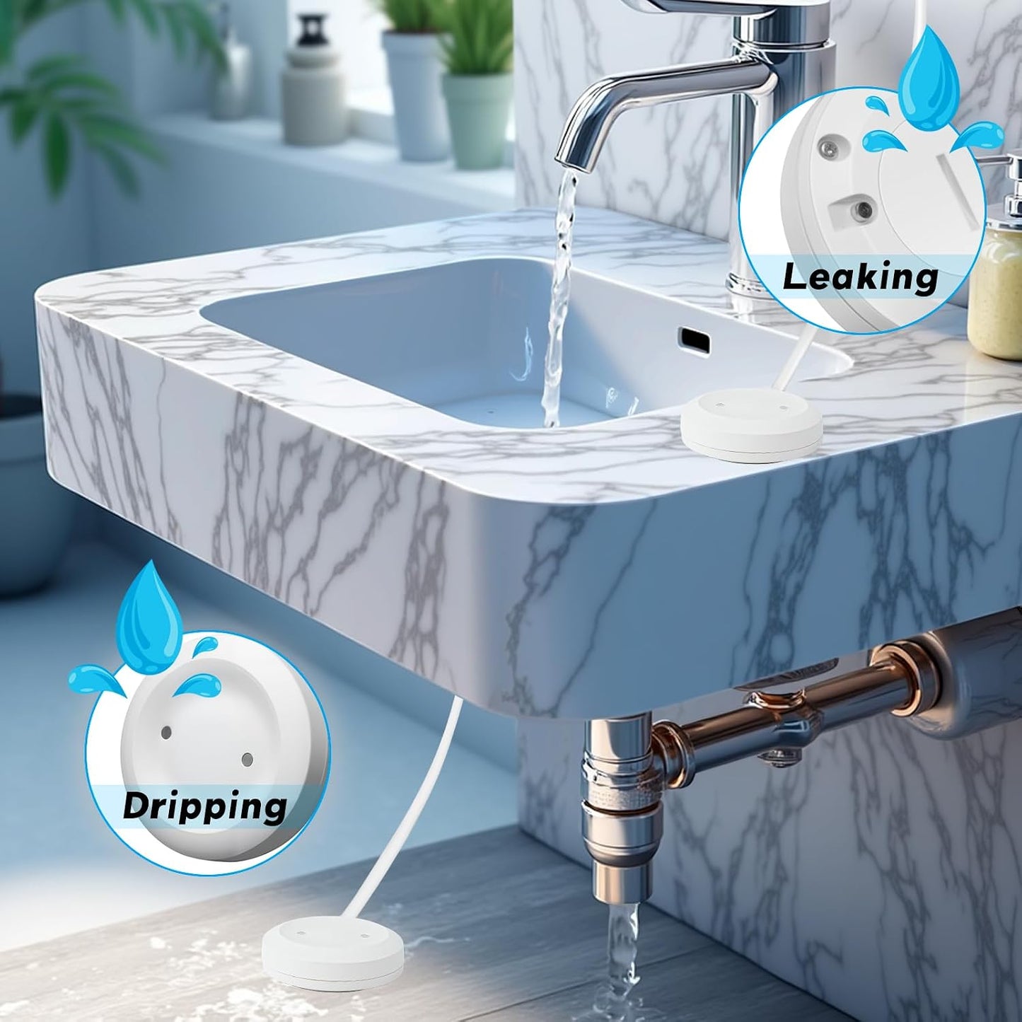 Smart Leak Detection Sensor | Water Leak Alarm with Real-Time Alerts for Home, Office & Basement Protection