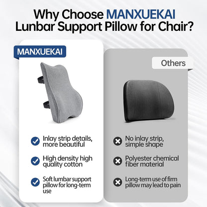 Soft Comfortable Memory Lumbar Support Pillow Back Cushion for Offic | Built-In Adjustable Straps Secure Reduce Back Soreness Pressure Distribution Breathable Premium Fabric Long-lasting Support