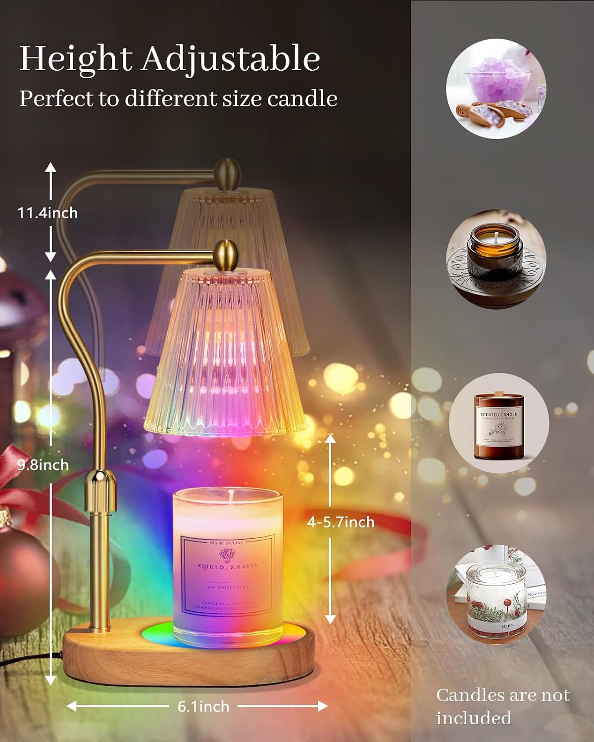 Engpure Candle Warmer Lamp - Candle Warmer Lamp with Timer and Dimmer Adjustable Height,Electric Wax Melt Warmer with 2 Bulbs for Scented Jar Candles Home Decor Mother's Day Gifts, Amber
