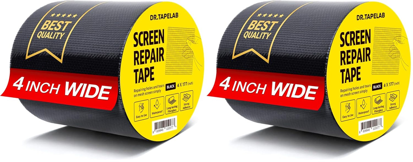 Black Window Screen Repair Tape, 4 in X 15 FT, Screen Repair Kit for Windows or Doors, Strong Adhesive Patch Kit Fiberglass Mesh Tape