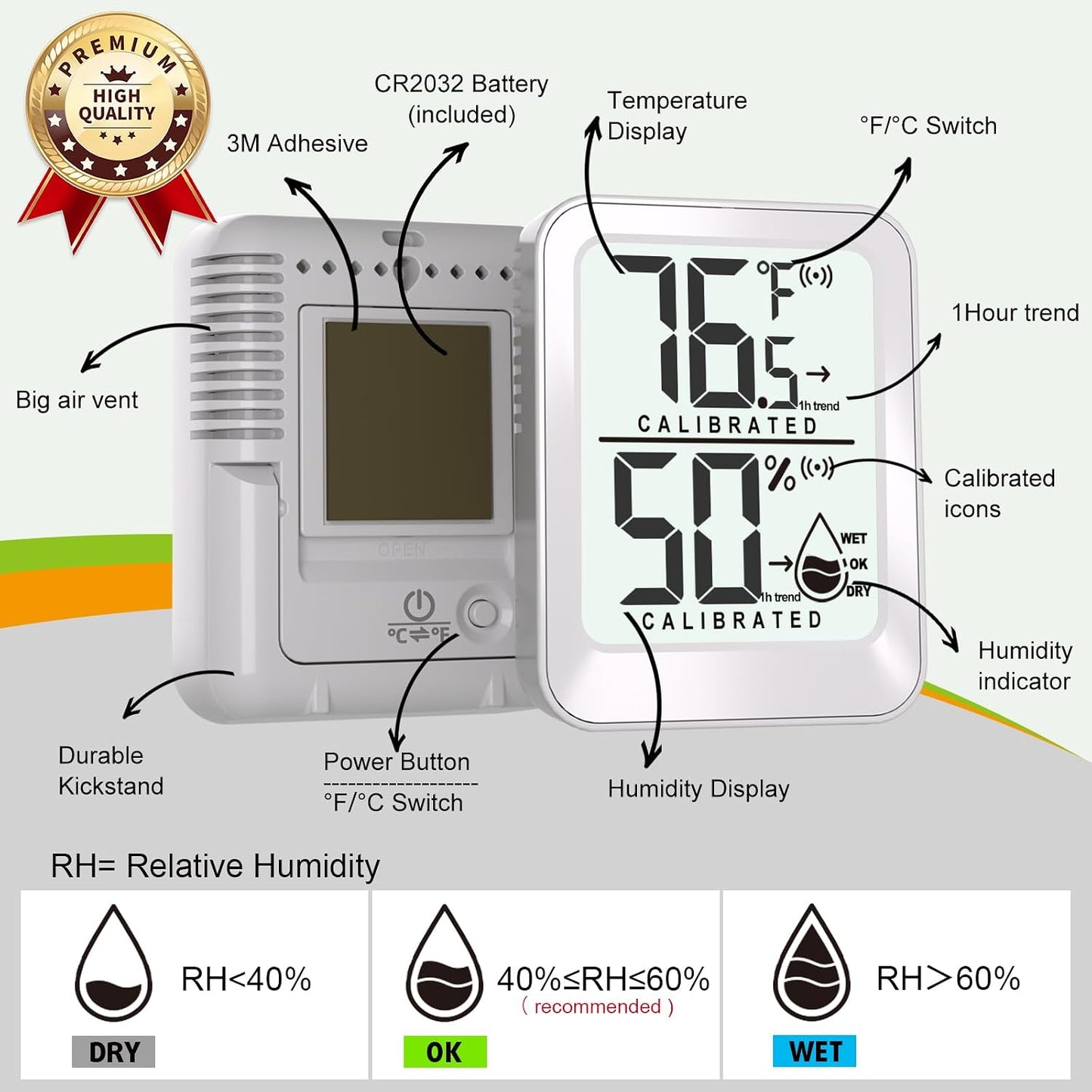AyayaBoss 3 Pack Room Thermometer Indoor Hygrometer | Mini Size, Monitor Temperature & Humidity, Accurate Fast Read, Easy To View, Kickstand/Hanging/Wall Adhesive, ℉/℃, w/ Battery