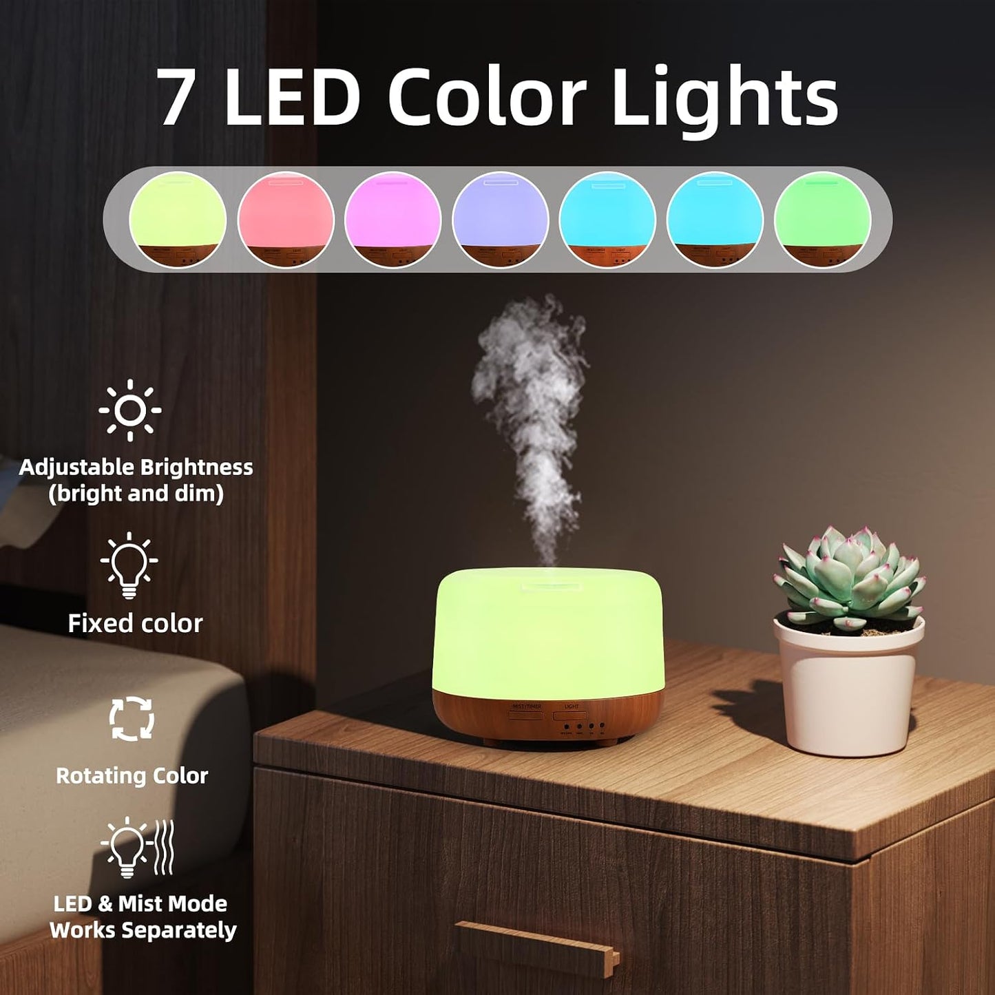 SPLITSKY 300ml Ultrasonic Essential Oil Diffuser with Remote Control | 7-color LED lighting, 2 mist modes, 2H and 4H timers, and waterless auto shut-off for bedrooms, desks and offices.