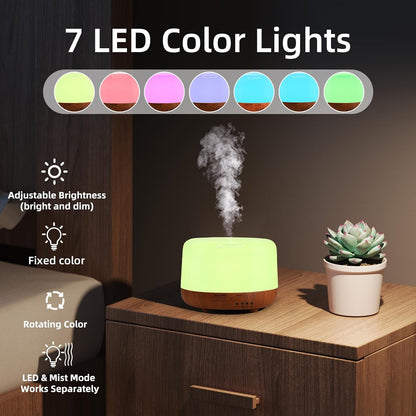 SPLITSKY 300ml Ultrasonic Essential Oil Diffuser with Remote Control | 7-color LED lighting, 2 mist modes, 2H and 4H timers, and waterless auto shut-off for bedrooms, desks and offices.