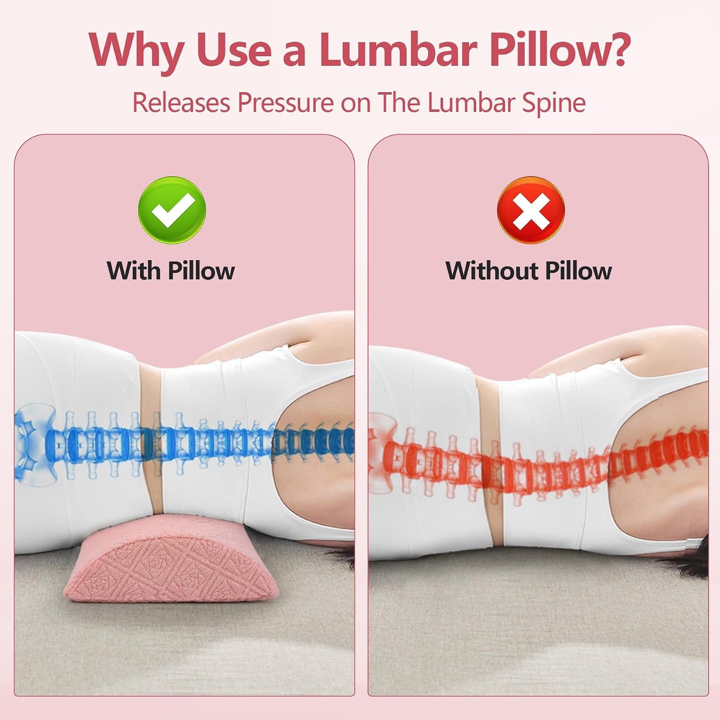 Cozyhealth - 2.95" H*18.7" L - Soft Small Lumbar Pillow for Sleeping, Memory Foam Back Lumbar Support Cushion for Lower Back Pain Relief Bed Waist Sleep Support Pillow for Side, Back (White, Small)