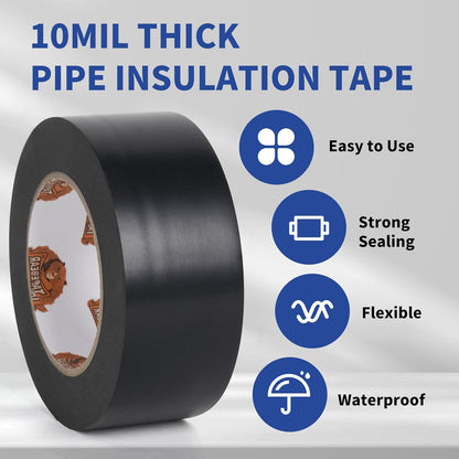 TAPEBEAR Corrosion Protection Pipe Tape 10mil PVC Pipe Wrap Tape 4" Wide | 33Yard/Roll Waterproof PVC Black Tape Hose Leak Proof Thicker for Drain Pipe, Metal Electrical Outdoor Underground Pipe
