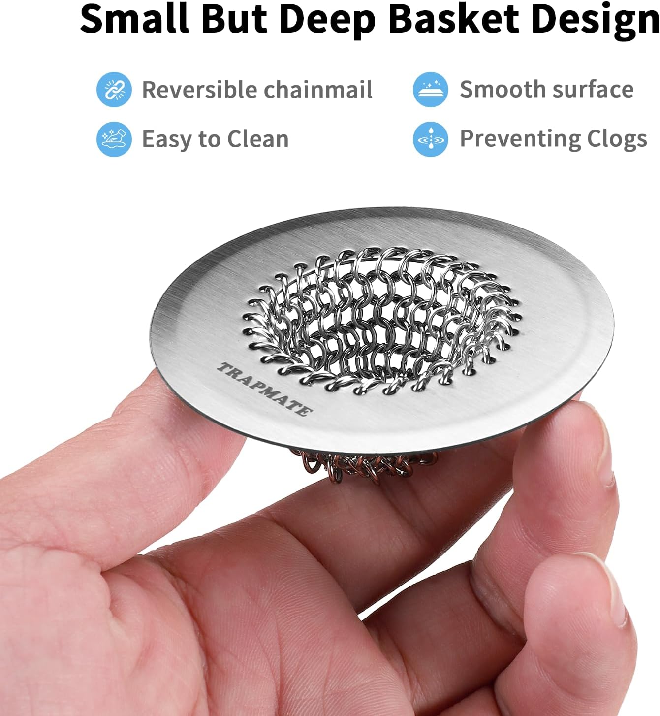 TRAPMATE Shower Drain Hair Catcher, 2.8" Bathtub Stopper Drain Strainer Kit | Easy Clean, Anti-Clogging, Fast Drainage, Anti-Slip, Reversible, No Rust, For Bathtub & Shower Drains, Small Size, Patented