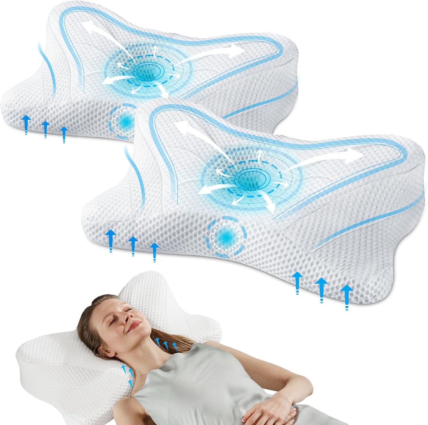 Sweetcrispy Cervical Pillow for Neck and Shoulder - Ergonomic Memory Foam Pillows, Contour Side Sleeper for Adults, Cooling Orthopedic Neck Support for Back Stomach Sleepers, White