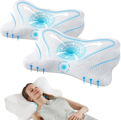 Sweetcrispy Cervical Pillow for Neck and Shoulder - Ergonomic Memory Foam Pillows, Contour Side Sleeper for Adults, Cooling Orthopedic Neck Support for Back Stomach Sleepers, White