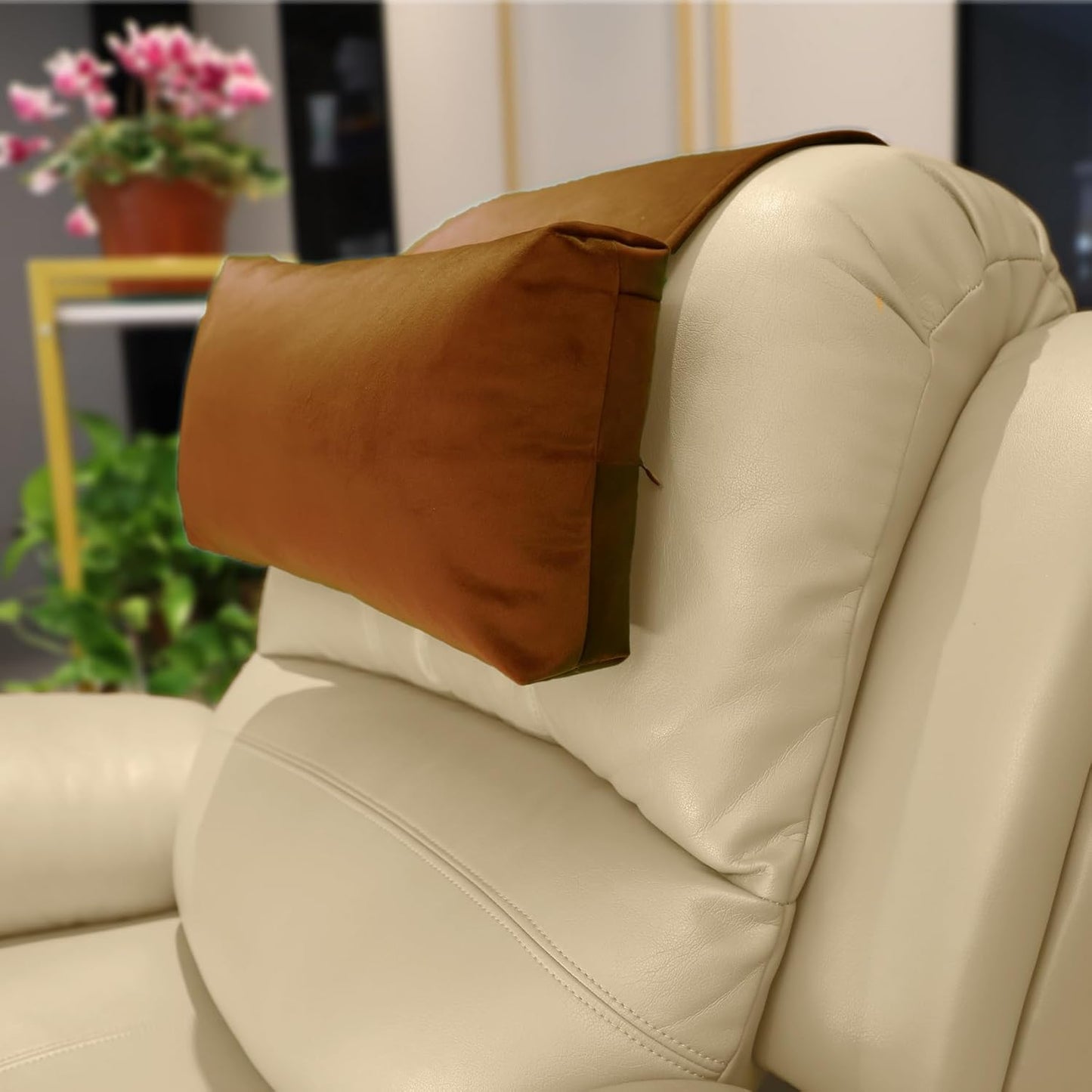 Adjustable Headrest Pillow for Recliners and Armchairs - Non-Slip Velvet Cushion for Neck Support and Pain Relief (Gray)