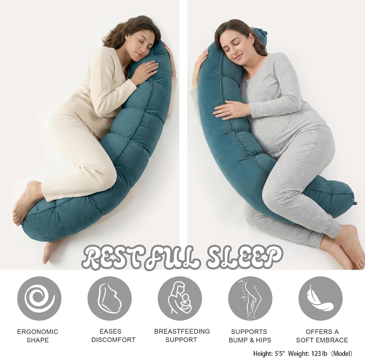 Peallow(Pat. Pend) – Long Round Body Pillow for Adults, Bolster Pillow for Sleeping, Soft and Supportive Pillow for Sleeping & Lumbar Support (Green-White, 29.5")