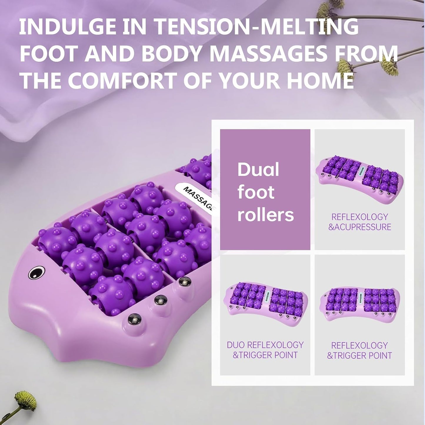 Foot Roller Massager for Plantar Fasciitis Pain Relief, Large Size Under Desk Feet Massage, Manual Acupressure Tool, Eases Pain & Cold Feet, Boosts Circulation, Split Portable & Washable