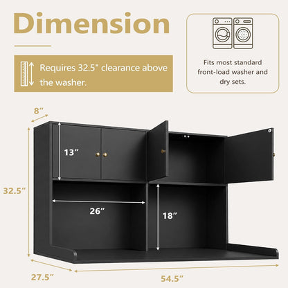 Washer Dryer Countertop with Cabinets, 2-Tier Laundry Countertop with Shelf | Washer and Dryer Topper with Edge, Over Washer and Dryer Shelves for Laundry Room, Universal Fit, 54.5"Wx27.5"Dx32.5"H