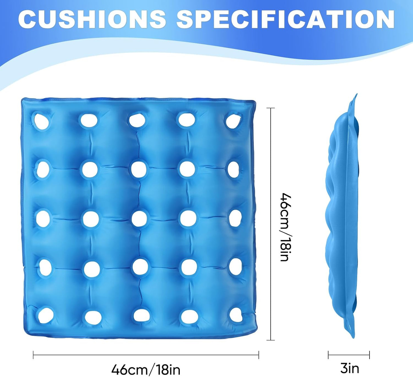 2-Pack Inflatable Waffle Cushion for Pressure Relief, Wheelchair Cushion for Pressure Redistribution, Portable Air Seat Cushions for Office Chair Car Seat, Breathable Seat Pad, Includes 1 Air Pumps